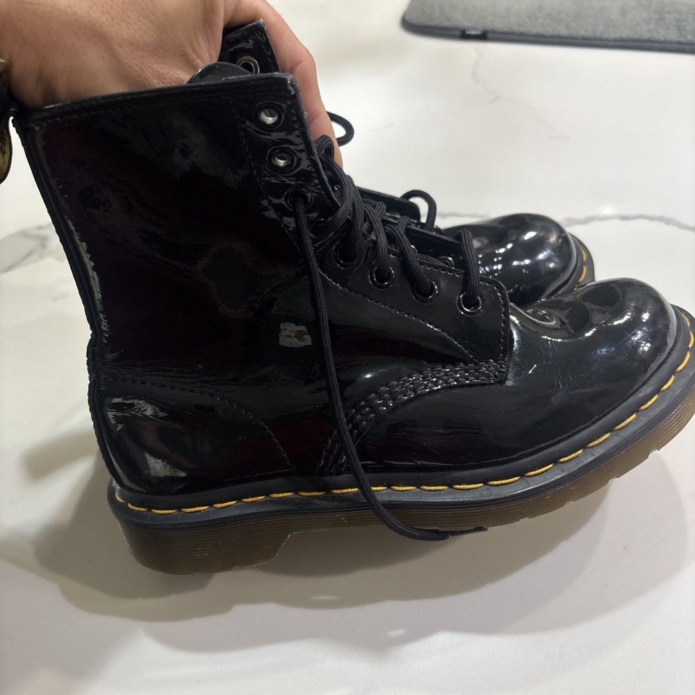 Dr. Martens 1460W Black Patent Leather Boots - Women's Size 7W